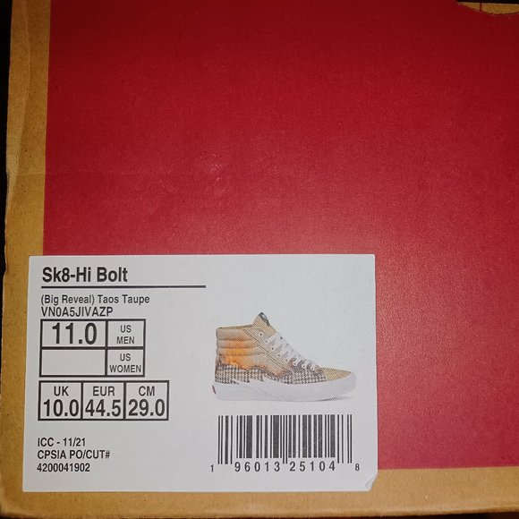 VANS Men's 11 SK8-HI Bolt Big Reveal Taus (Taupe) VN0A5JIVAZP - Picture 4 of 12